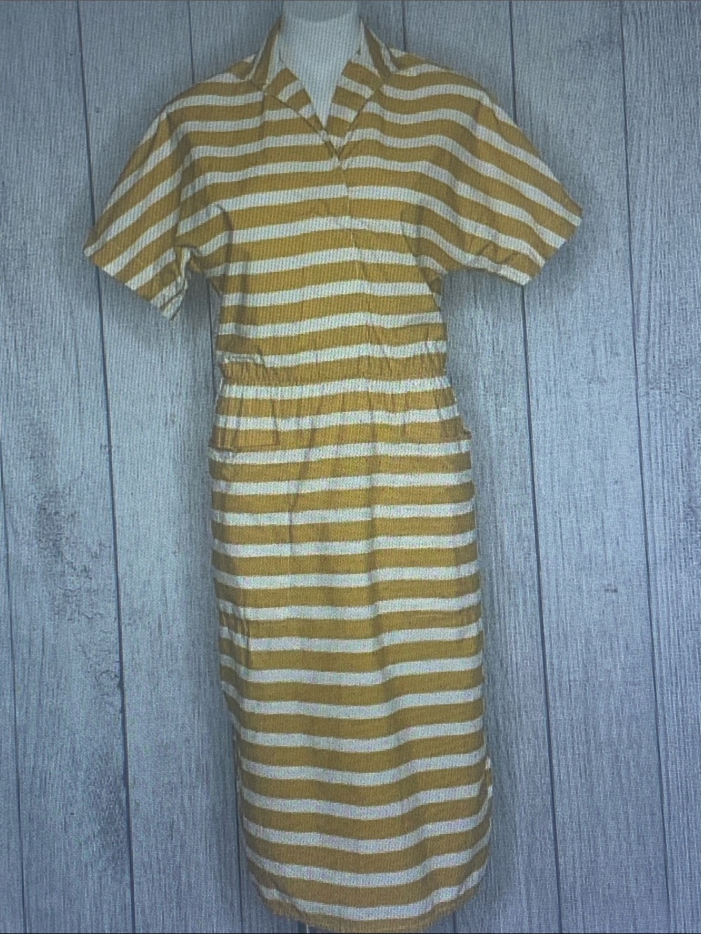 Vintage Yellow and White Striped Midi Dress